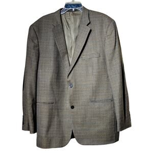 Tasso Elba Macy's Elbow Patch 100% Wool Brown Houndstooth Sports Coat Mens 44R